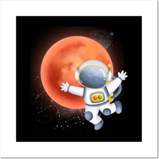 Flying floating astronaut Ufo alien funny cute spaceship moon mars cosmic space Posters and Art